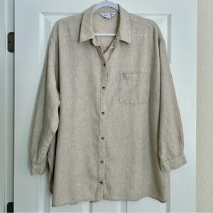 Old Navy Boyfriend Shirt Women’s XXL Linen Blend Tan Button Front Relaxed Fit